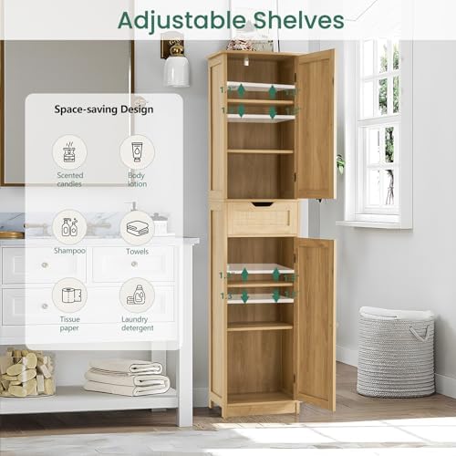 Iwell 66.9" Tall Bathroom Storage Cabinet with 2 Doors & 1 Drawer - Image 4