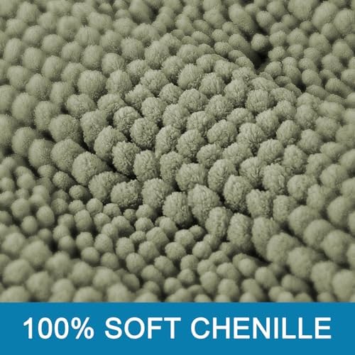 H.VERSAILTEX Bath Mats for Bathroom Non Slip Thick Chenille Striped Bath Rug Absorbent Fluffy Soft Shaggy Rugs Washable Dry Fast Plush Mats for Indoor, Bath Room, Tub - 24" x 36", Eucalyptus Green - Image 3