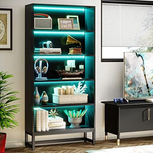 Tribesigns Tall Bookcase Black Bookshelf, 70.8” Large Bookcases Organizer with LED Lights, Heavy Duty Free-Standing Library Bookshelf with 5-Tier Storage Shelves for Living Room, Bedroom (Black) - Image 5