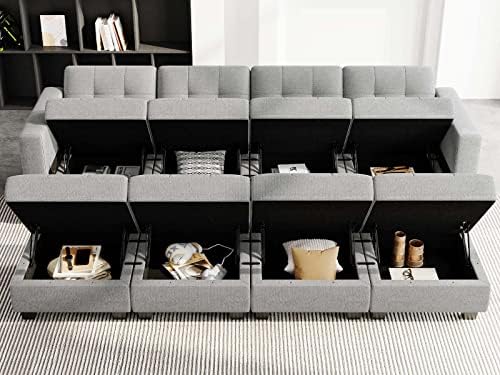 Belffin Storage Modular Sleeper Sofa Sectional Couch with Wide Chaises Convertible Sectional Sofa Bed Modular Sleeper Couch Bed Light Grey - Image 4