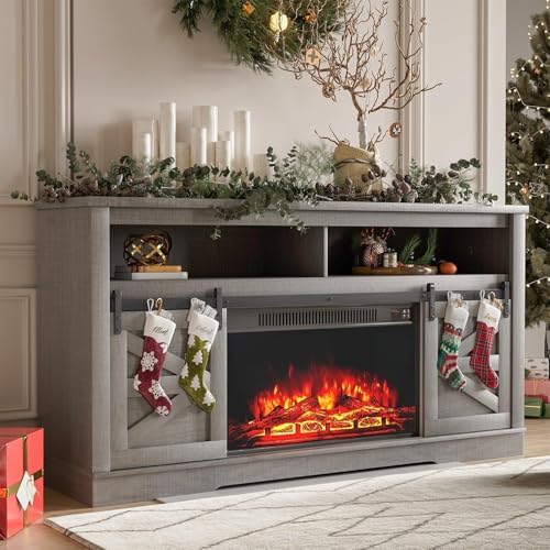 YESHOMY Farmhouse Fireplace TV Stand for Television up to 65+ Inch,Gray by SearchallYESHOMY