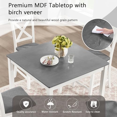 Harper & Bright Designs 5-Piece Counter Height Dining Table Set with 4 Chairs, Square Wooden Kitchen Table Set for 4, Modern Small Space Dining Room Set with Padded X-Back Chairs, Grey & White - Image 4