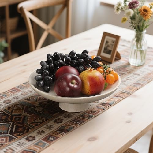 YMXYJM Modern Pedestal Decorative Bowl, Large Resin Fruit Bowl, Beige - Image 2