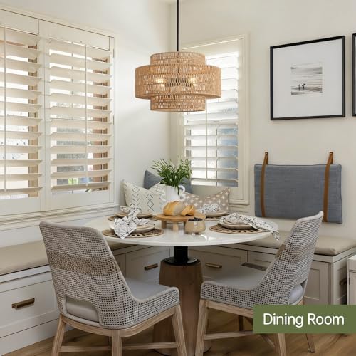 17.7" Rattan Chandelier for Dining Room, Large Boho Pendant Light - Image 6