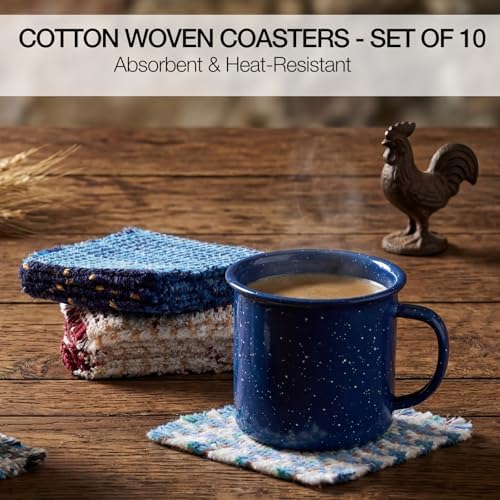 Set of 10 Fabric Drink Coasters, Handcrafted Cotton Woven Coasters for Table, Coastal Farmhouse Table Decor for Coffee Tea Cocktails, Absorbent Soft Desk Coasters for Kitchen Office, Housewarming Gift - Image 4