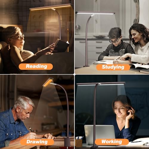 Airlonv LED Desk Lamp with Clamp, 17" Stepless Dimming Light, Brown - Image 5