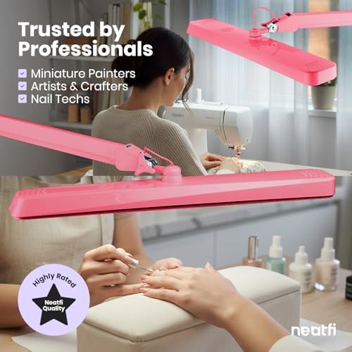 Neatfi XL 2,500 Lumens 30W LED Task Lamp for Manicure Table, Crafts, Workbench, Office – 22” Wide Shade Desk Light | Eye-Caring 6500K | 4-Level Brightness (Pink, Non-CCT with Clamp) - Image 4
