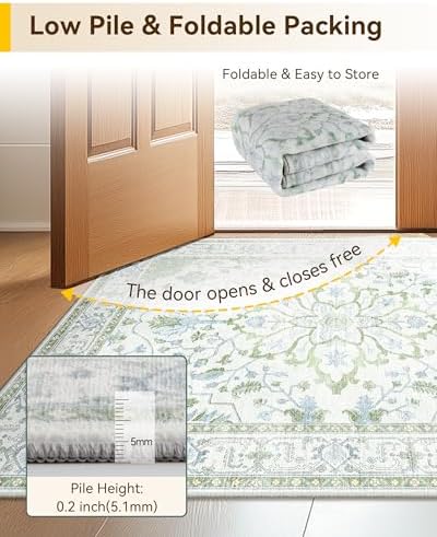 RELEANY Washable Area Rug, Runner 2'6"x8', Green/White/Blue - Image 5