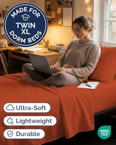 Twin XL 3 Piece Sheet Set - College Dorm Room Essentials - Terracotta - Image 2