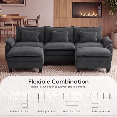 URRED Oversized Modular Sectional Sofa，Dark Gray：122" U Shaped - Image 4