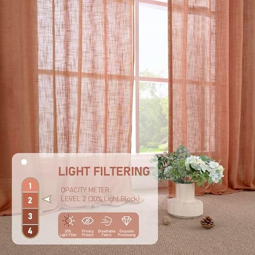 LAMIT Terracotta 72 inch Semi Sheer Linen Curtains for Living Room - Image 4