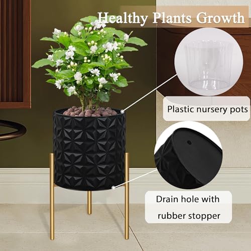ARNIS Modern Planter Pots, Set of 2 Large Planters with Stand, Decorative Planters, Metal Pots with Drainage Holes for Living Room, Office, Garden or Balcony, 10.5 &12.25 Inch, Matte Black - Image 3