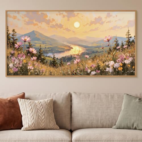 LHIUEM Large Boho Sunset Wildflower Framed Canvas Wall Art -20"x40"x1 - Image 2