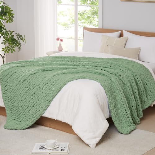 L'AGRATY Chunky Knit Throw Blanket for Couch, 50 x 60 Inches, Sage Green by LAGRATY