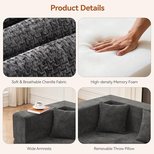 MONVANE 103'' Modular Sectional Sofa, Comfy Chenille Cloud Couch with Ottoman, Modern Convertible L Shaped Couch with Deep Seat, Sectional Couches for Living Room, Bedroom and Apartment, Grey - Image 4