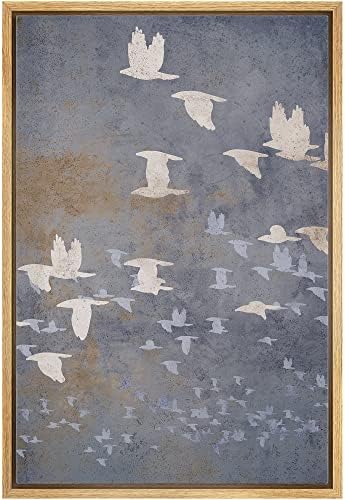 NWT Framed Canvas Print Wall Art Pastel Flying Bird Collage Nature Wilderness Illustrations Modern Art Decorative Landscape Rustic Zen Colorful for Living Room, Bedroom, Office - 16"x24" Natural by NWT