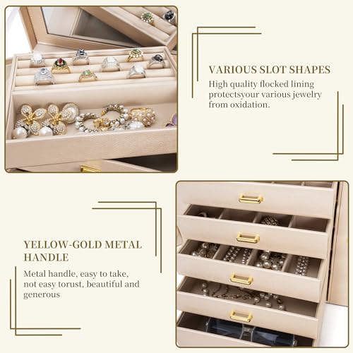 AKOZLIN 6-Tier Jewelry Box Organizer 5 Drawers Storage XLarge Champagne - Image 3