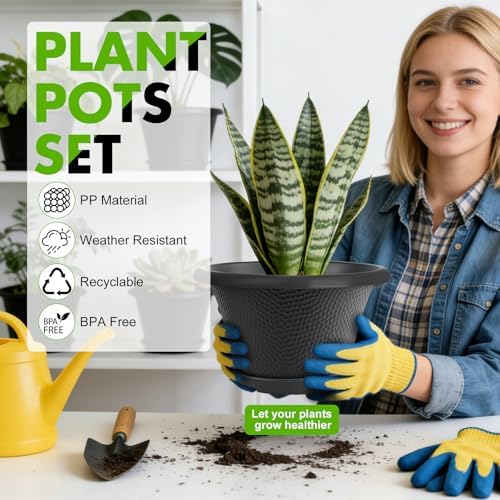 Quarut 12 Inch Pots for Plants,4 Pack Large Flower Pots with Drainage Hole - Image 2
