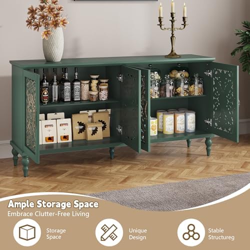 ARTPOWER 61.8" Hollow Carved Accent Cabinet with 4 Doors for Living Room - Image 4