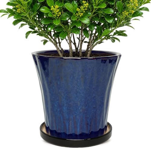 10 Inch Ceramic Planters with Drainage Hole and Saucer,Indoor Outdoor Large Flower Pots, Garden Pot for Plant Lovers (Blue) by Unknown