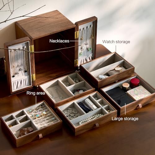 Double Door Jewelry Box, Black Walnut Jewelry Storage with Velvet Lining - Image 4