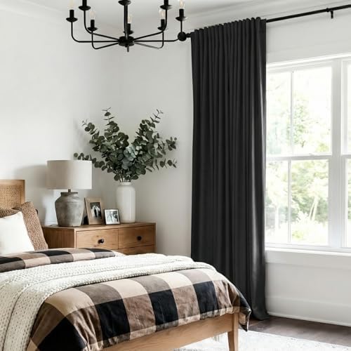 Linen Textured Total Blackout Sliding Door Curtains 108 Inches Long, Black - Image 6