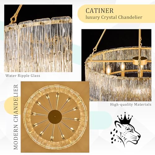 CATINER Modern 30" Crystal Glass Chandelier 12-Light Gold Chandeliers - Image 5