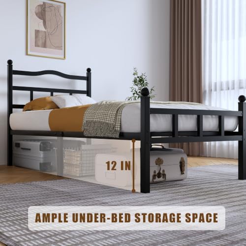 SHOANED Metal Bed Frame with Headboard & Footboard - 14 Inch Twin XL Size Heavy Duty Bedframe Black Basic Steel Slats Platform No Box Spring Needed/Easy Assembly/Noise Free - Image 6