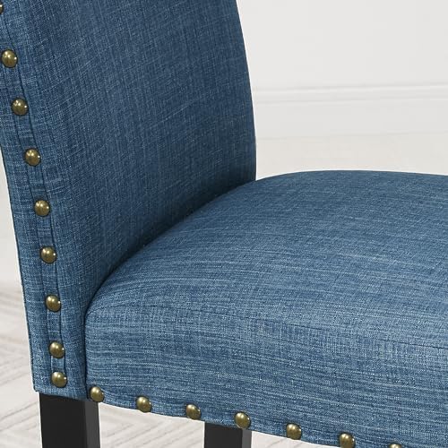 Biony Blue Fabric Counter Height Stools with Nailhead Trim, Set of 2 - Image 4