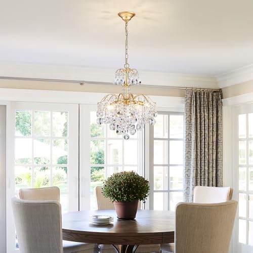 WUZUPS 5-Light Crystal Chandelier Pendant Ceiling Light Modern Lighting Fixture for Bedroom Hallway Bar Kitchen Bathroom, H 20.3" W17.1, E12 Base, Gold - Image 6