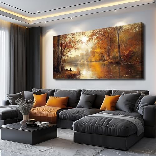 FUHAIHUA Canvas Wall Art For Living Room Large Wall Decor For Bedroom Modern Office Wall Decorations Saffron Yellow Tree Landscape Painting Forest Pictures Artwork Ready To Hang Home Decor 20"x40" - Image 2