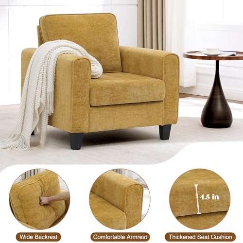 Chenille Upholstered Accent Chair, Modern Living Room Chairs, Comfy Armchair Single Sofa Side Chair for Apartment, Waiting Room, Office, Yellow - Image 3