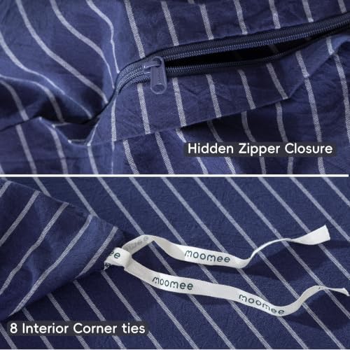 MooMee Striped Duvet Cover Set 100% Washed Cotton Linen Like King - Image 6