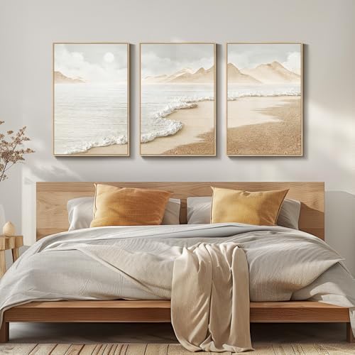 Framed Boho Beach Wall Art, 3 Piece Ocean Decor for Living Room, 30x60 Inch - Image 2