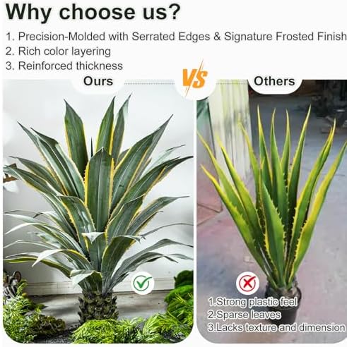 Artificial Agave Plant Potted Plants for Indoor Outdoor Fake Agave Tree in Pot Realistic Faux Tree with 42 Leaves for Home Living Room Office Garden Front Porch Patio Decor (61inch-1 Pc Potted Yellow) - Image 4