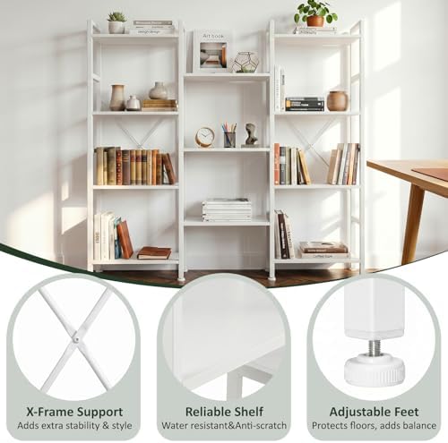 Triple Bookshelf, Free Standing Bookcase with Open Storage Shelves - Image 4
