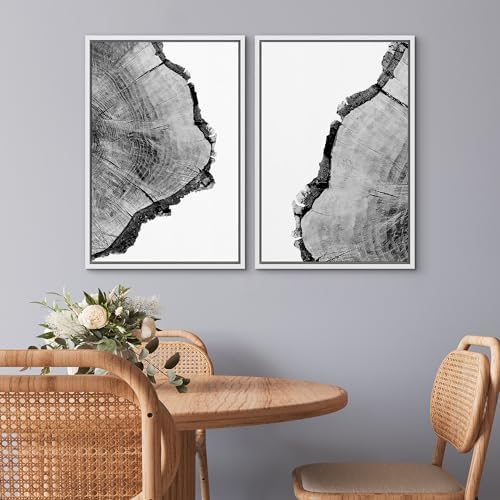 SIGNWIN Framed Wall Art Print Set Black & White Close Up Tree Ring Details Nature Wilderness Photography Modern Art Rustic Relax/Calm Multicolor for Living Room, Bedroom, Office - 24"" x36 x2 White - Image 3