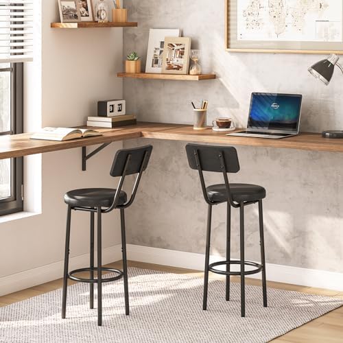 HOOBRO Bar Stools, Set of 2 Bar Stools with PU Upholstered, Bar Chairs with Footrest and Back, 26" Barstools for Kitchen Island, Dining Room, Easy to Assemble, Black BK31BY01G2 - Image 5