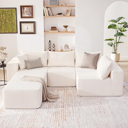 135.4" Modular Boneless Couch, Sectional Couches for Living Room, Beige - Image 2