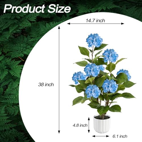 3FT Artificial Hydrangea Tree 2 Pack, Realistic Faux Hydrangea Plants in Pot with Blue Flowers, Lifelike Faux Greenery Home Indoor Outdoor Front Porch Garden or Wedding, Blue - Image 3