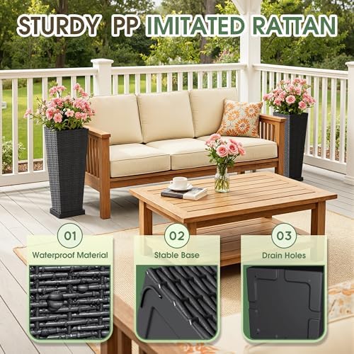 Greesum Set of 2 Tall Plastic Planters with Saucer, 23 Inch, Black - Image 2