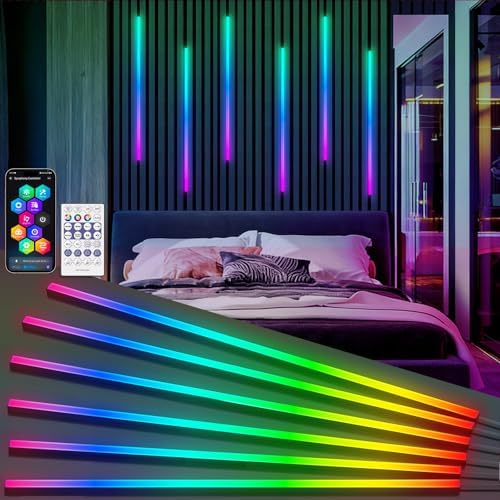 RGB+IC Led Recessed Lighting Kit Wall Panel Lights, 6PCS Smart Color Chasing Wood Slat LED Lights with Alexa & WiFi APP Control, DIY RGB Strip Lighting for Acoustic Panels, Game Room (54″) by Unknown