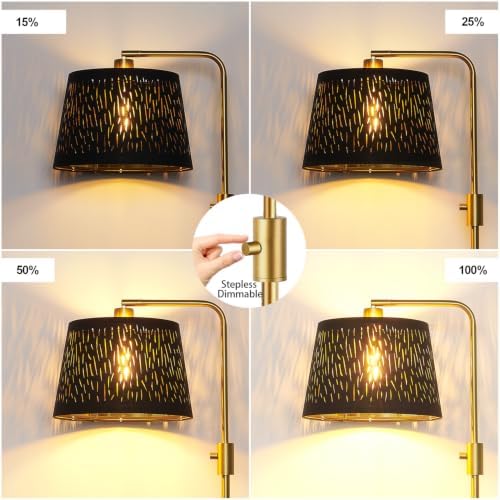 【Upgraded】 Dimmable Gold Floor Lamp, 1000 Lumens LED Edison Bulb Included, Arc Black Floor Lamps for Living Room Modern Standing Lamp with Black Grid Shade, Tall Lamps for Living Room Bedroom Office - Image 3