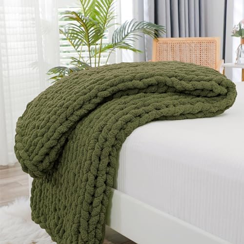 Bigacogo Chunky Knit Throw Blanket for Couch, 40x40 inches, Yellow Green by Bigacogo