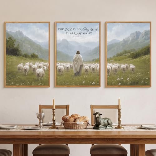 LHIUEM Large Christian Bible Verse Framed Canvas Wall Art,Jesus with Lamb Wall Decor,Vintage Religious Art Prints,Faith Scripture Landscape Artwork for Living Room,Prayer Room,Church -16"x24"x3 - Image 3