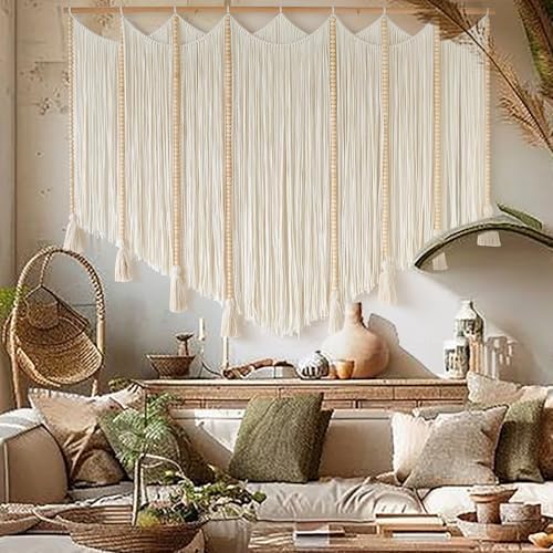 Jakalin Macrame Wall Hanging White Beads Yarn Art Boho Home Decor 57"x43" - Image 2