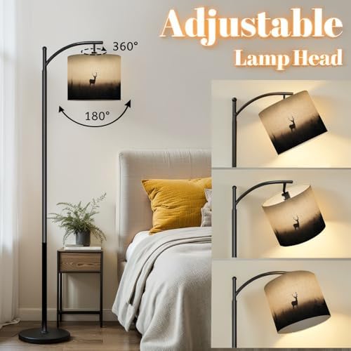 Arc Floor Lamp Silhouette Deer Big Antlers Foggy Dimmable Modern Standing Lamp with Remote Adjustable Drum Shade Footswitch Tall Pole Lamp for Living Room Bedroom - Image 3