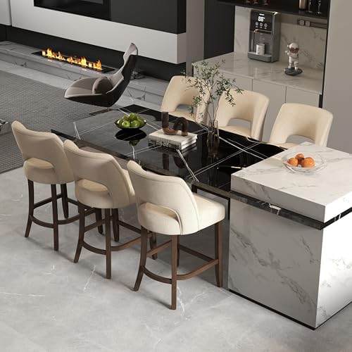 VKNOW Bar Stools Set of 6, 26" Fabric Counter Height Bar Stools, Beige - Image 3