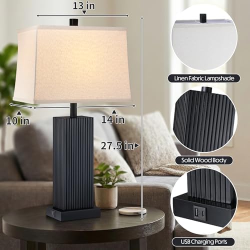Lovlast 27.5" Black Modern Table Lamps Set of 2 for Bedroom Living Room - Image 4