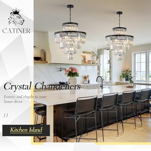 CATINER 24" Modern Crystal Chandeliers,15-Light Black Round Light Fixture - Image 5